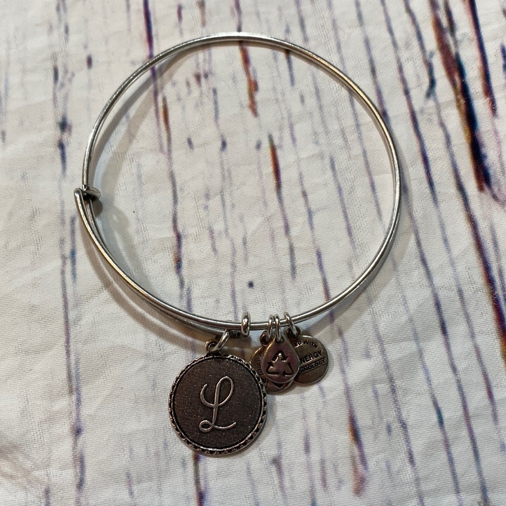 Alex and Ani Cursive L Silver Bangle Bracelet